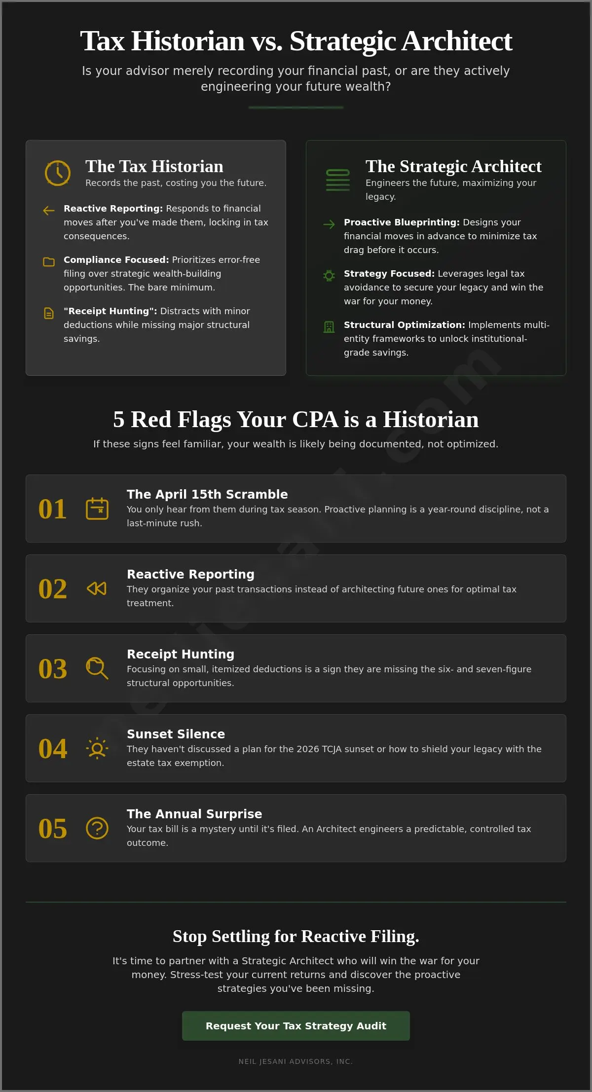 Is My Current CPA Missing Deductions? 5 Red Flags for High-Earners in 2026 - Infographic